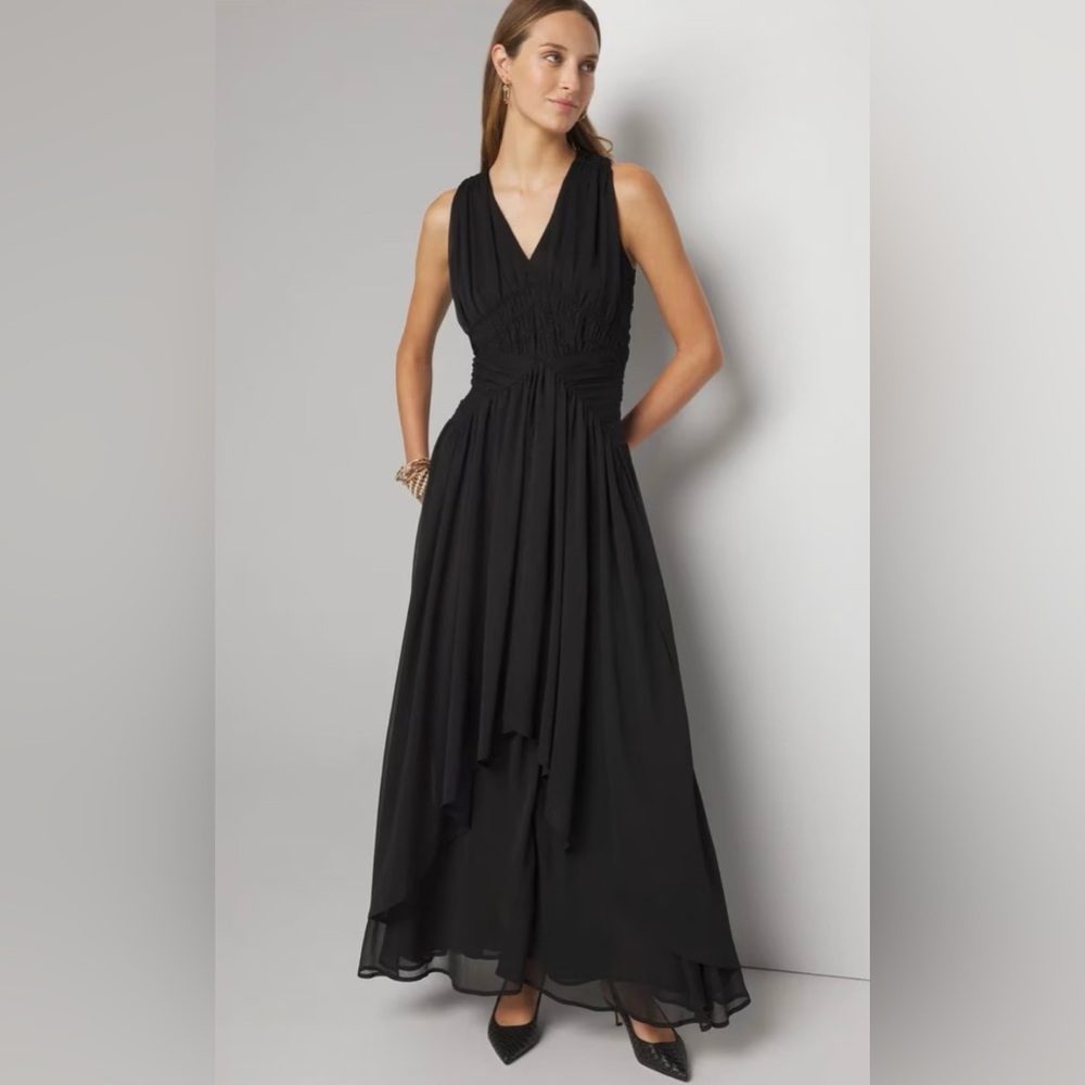 White House Black Market Black V-Neck Maxi Dress size 2